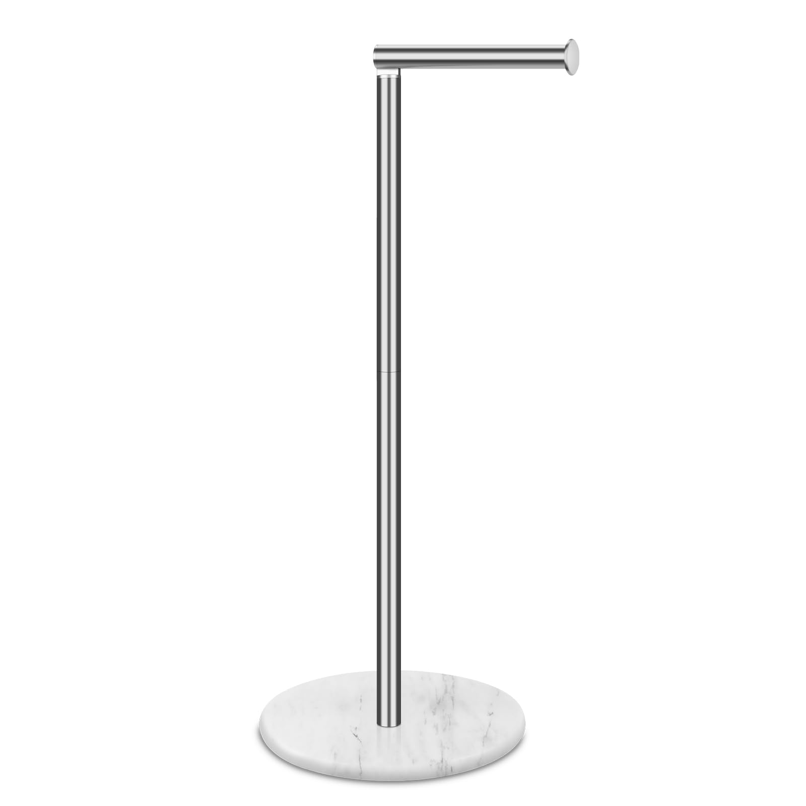 Tabhoukit Silver Toilet Paper Holder Stand With Marble Base, Free Standing Natural Stone Base Tissue Paper Storage With Reserve, Space Toilet Bath 4 Rolls Holder For Bathroom/Kitchen Countertop