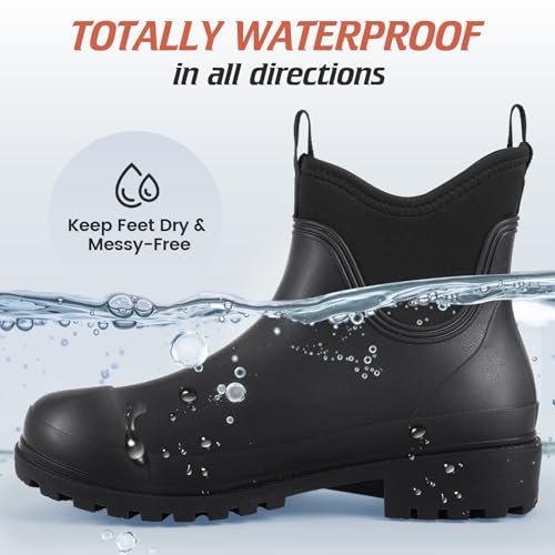 Showave Ankle Rain Boots Women Waterproof Garden Boot Comfort Lined Rubber Mud Chore Booties Slip on Chelsea Rain Footwear3