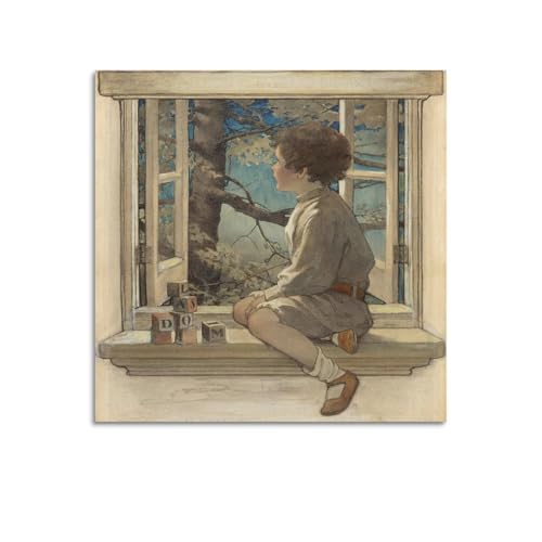 Poster Dream Blocks par Jessie Willcox Smith - Décoration murale moderne pour chambre à coucher - 50 x 50 cm