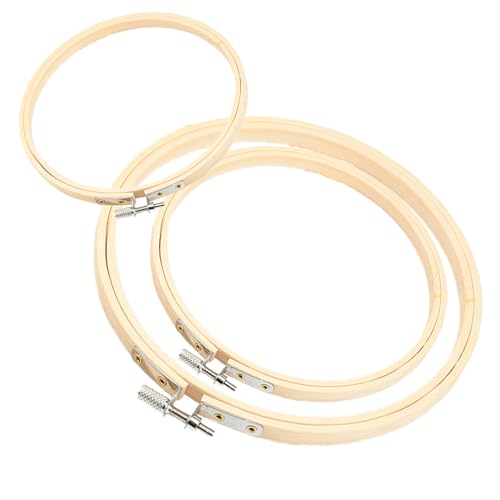 Lxtness 3 Pièces tambours à broder en bambou de tailles différentes Bambou Anneau de Broderie Bois Réglable, Arceau de Broderie Cercle de Broderie pour Art Craft Handy Sewing
