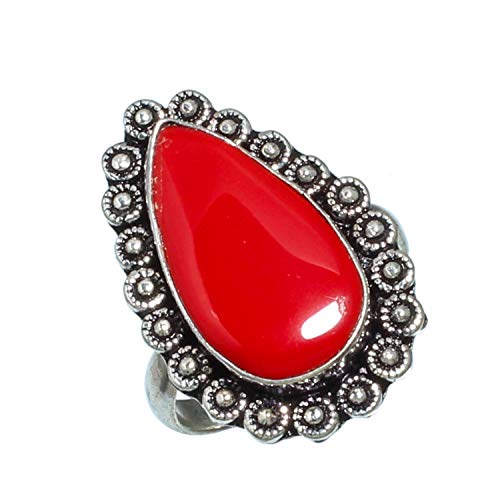 Bague pierre de corail rouge et argent 925 taille 10 SF-1852