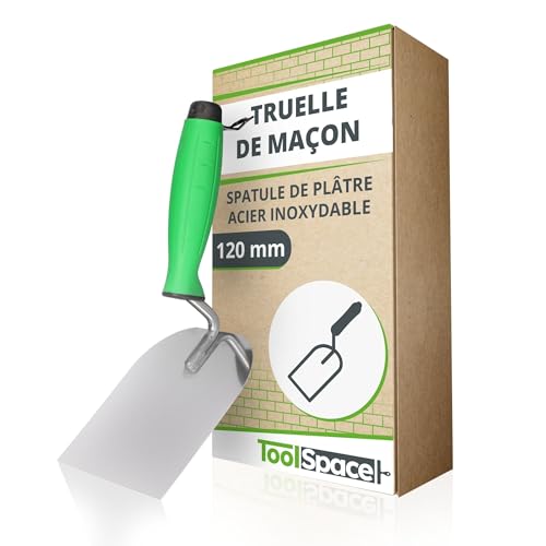 ToolSpace | Truelle Plâtrier de Précision | Truelle Colle Carrelage | Inoxydable avec poignée caoutchoutée | 120mm | Outil Précis pour l'application de Mortier | Truelle Lissage | Couteau a Enduire