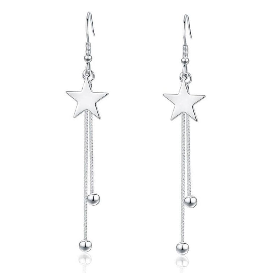 HZAOPZE 1 par Pendientes de plata de ley 925 con forma de hoja ondulada y cadena larga para niñas y mujeres, pendientes colgantes de estrella, Pendientes de borla largos hipoalergénicos.