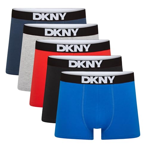 DKNY Walpi Mens Boxers Shorts Multipack | Pack Of 5 Cotton Blend Boxers, Black/Grey/Red/Blue, XL