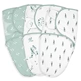 Baby Swaddle Sacks, 3-Pack Newborn Organic Cotton Swaddle Wrap, Adjustable Swaddling Blankets, Nursery Swaddling Essentials for Newborn 0-3 Months, Infant Shower Items Gift (Leaves & Trees)