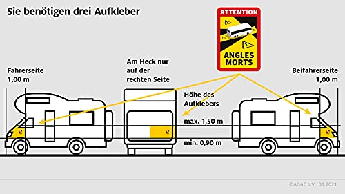 6 sztuk Attention Angles Morts tabliczki magnetyczne 25 x 17 cm magnes do buków i przyczep kempingowych, tablica ostrzegawcza znak informacyjny tabliczka Francja z ochroną UV