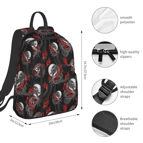 College Backpack, Travel, or Work Bookbag, Spacious and Versatile for Daily Use, Black Red Chinese Dragon Art Daypack Rucksack4
