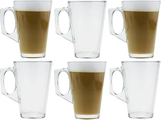 Set of 6 Latte Glass Tea Coffee Café Cappuccino Hot Drinking Cup 240 ml &(6 Medium Cups)