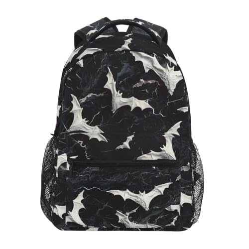 Sac à dos ordinateur chauves-souris noir et blanc - Cartable scolaire enfant voyage grand format