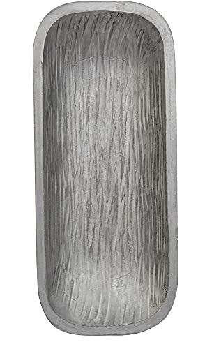 Bndplus Gun Metal Antique Vintage Wooden Dough Bowl Rectangular Hand Carved For Home Decor, Large Bowl For Holding Candles, Wicker Rattan Balls, Bread, Dough, Fruits & Others L19 X W8 X H3 Inches #TOP7
