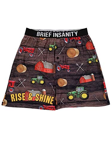 BRIEF INSANITY Comfortable Loose Fit Boxers | Farm Life Graphic Novelty Shorts for Men & Women (Medium)