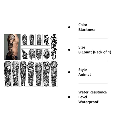 Full Arm Temporary Tattoos 8 Sheets And Half Arm Shoulder Waterproof Tattoos 8 Sheets, Extra Large Tattoo Stickers For Men And Women (22.83"X7.1") #TOP7
