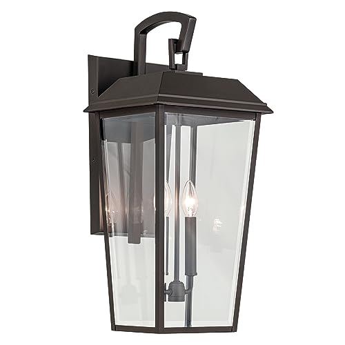 KICHLER Mathus 2-Light Olde Bronze Luxe Updated Traditional Outdoor Wall Light with Clear Glass for Outdoor Walls, Exterior Doors, Garage, Porch or Patio Walls