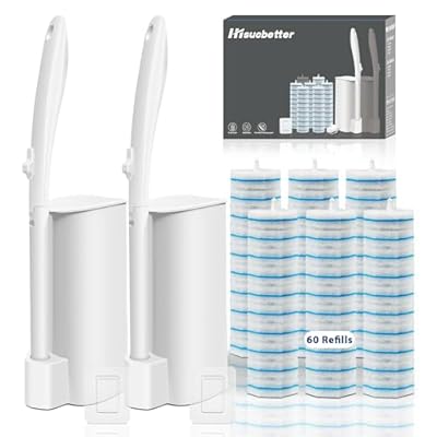 2 Pack Disposable Toilet Brush Set with 60 Refills, Wall-mounted Toilet Bowl Wand Kit-2 Extend Toliet Wand, 2 Storage Holder&60 Disposable Refill Pre-Filled Cleaning Solution for Deep Cleaning Toilet.