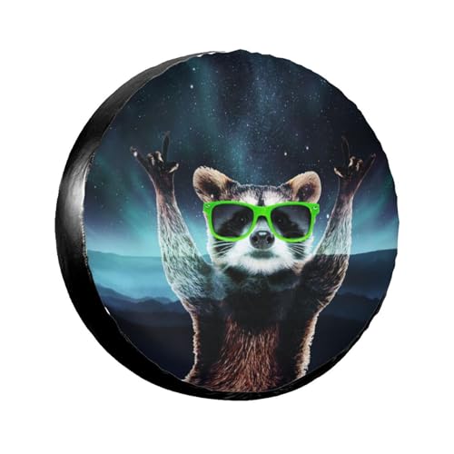 Image of Mountain Landscape Raccoon Spare Tire Cover for Rv Trailer Camper Truck SUV - Cute Raccoon Animal Wheel Protectors Cover Waterproof Fabric for Travel Camping Outdoor,Universal Fit,15 inch