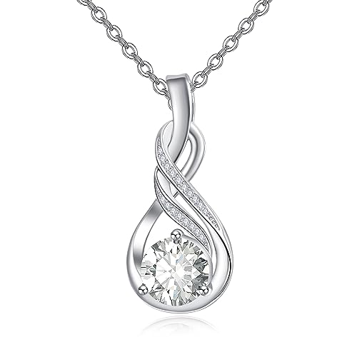 KINGWHYTE Infinity Necklace 925 Sterling Silver Cubic Zirconia Necklaces for Women Birthstone Pendant Necklace Birthday Anniversary Infinity Gifts for Women
