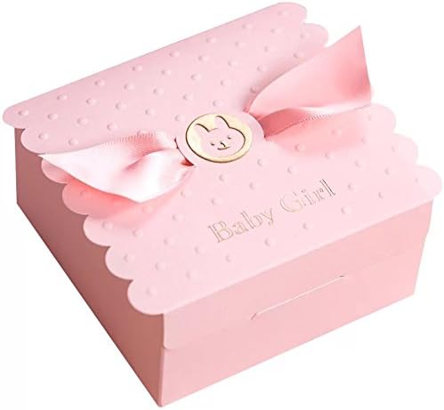 Floratek 30 PCS Baby Shower Favors Cute Baby Girl Angel Wings Designed Chocolate Packaging Box Candy Box Gift Box for Kids Birthday Baby Shower Guests Wedding Party Supplies (Baby Girl)