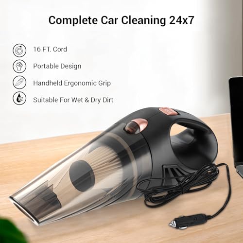 Image of MILAGROW CoinSucker 12V Handheld Car Vacuum Cleaner,8200Pa Suction,Portable Vacuum for Quick Car Cleanup with Crevice Tube, Cleaning Brush, 500 ml Dustbin and Reusable HEPA Filter