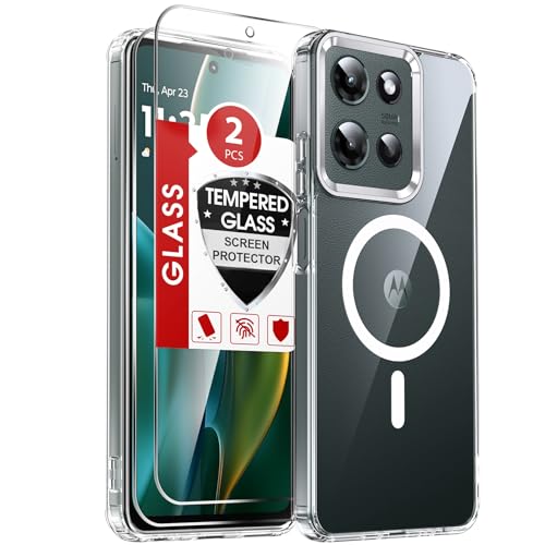 LeYi for Moto-G-2025 Case: Crystal Clear [Anti-Yellowing] Motorola G 5G 2025 Case [Mag-Safe Fit] with 2 Packs Screen Protector, Non-Slip Soft Bumper & Full Body Protection Funda para G5G 2025, Clear