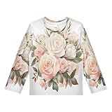 Boys Rash Guard Swim Shirt Long Sleeve UPF+ 50 Sun Shirts Quick Dry Shirt Pink White Rose for Toddler Kids
