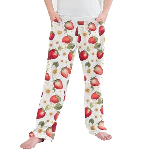 Strawberry Fruit Long Pajama Pants Elastic Waist PJ Bottoms with Pockets S A110731