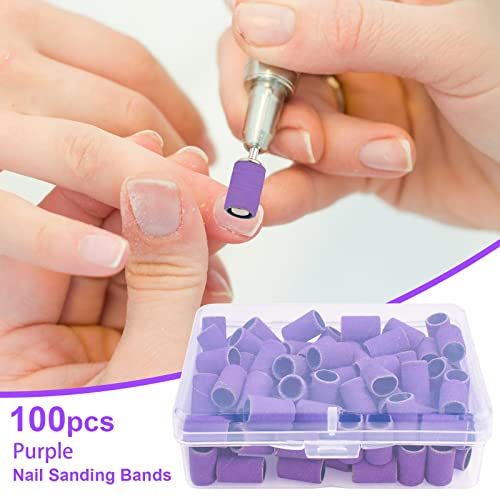 Rolybag Sanding Bands For Nail Drill,Drill Sanding Band 240# Purple With Storage Box,Include 100 Superfine Grinding Wheel Sand Bands And 2 Pieces Mandrel For Most Size 3/32" Nail Drill Machine #TOP5