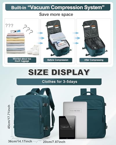 VGCUB Travel Vacpack Backpack with Electric Pump Vacuum System Storage Compression Carry on 18x14x8 Personal Item Bags for Women Men Work Business Waterproof College Backpack Peacock Blue4