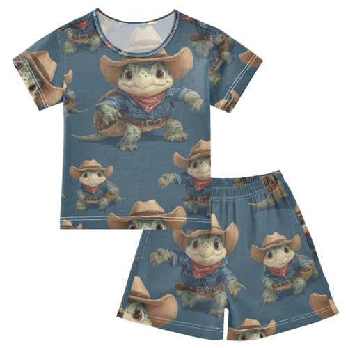 Pajama Short Sets Cowboy Turtle Pattern Soft Cotton Summer Sleepwear 2 Piece PJS Size 5-14T