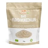 Flohsamenschalen Bio - 99 % Reinheit - 1 kg. Organic Psyllium Husk. Naturbelassen und rein. Ballaststoffreich und vegan, zum Auflösen in Wasser, Getränken oder Säften. NaturaleBio.