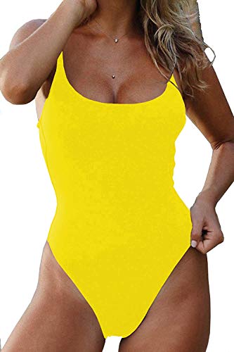Roevite Women's Basic Adjustable Strap Padded One-Piece Swimsuit Bathing Suit XL Yellow