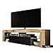 Selsey BIANKO – TV-Lowboard/TV-Schrank in Holz-Optik Lancaster Eiche mit Klappe in Schwarz Hochglanz mit LED-Beleuchtung Stehend 140cm