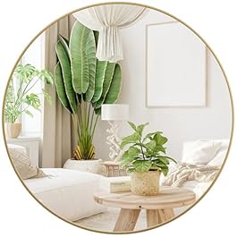 Gold Circle Mirror for Bathroom, 18 inch Round Mirror, HD Eco-Friendly Round Bathroom Mirror for Over Sink, Small Matte Gold Metal Framed Wall Mirror for Wall, Vanity, Entryway, Easy to Install