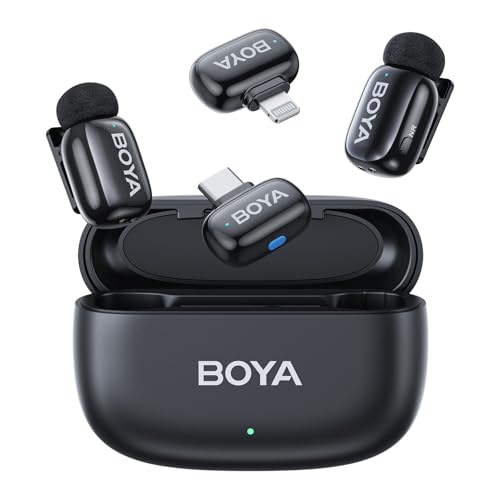 BOYA Mini 2 Microfono Inalambrico (2TX+2RX) para iPhone/Android, 5g Ultraligero, Micrófono de Solapa, AI Voice Changer, Reducción de Ruido de 3 Niveles, 30h Horas, Microfono Movil con USB-C/Lightning