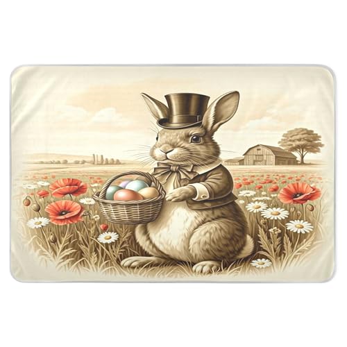 Takiito Vintage Bunny Bed Pad Reusable Bed Underpad Washable Waterproof Leak-Proof Quick Dry Incontinence Pee Pad for Toddlers Kids Adults Pets 34x52 in