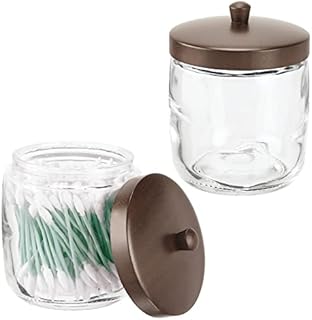 mDesign Set of 2 Cosmetic Storage Glass  Glass Container with Lid for Cotton Pads, Hair Bands etc  Multi-Purpose Cosmetic Organiser for The Bathroom  Clear/Dark Brown
