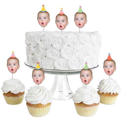Big Dot Of Happiness Custom Photo Party Time - Happy Birthday Party Dessert Cupcake Toppers - Fun Face Clear Treat Picks - Set Of 24