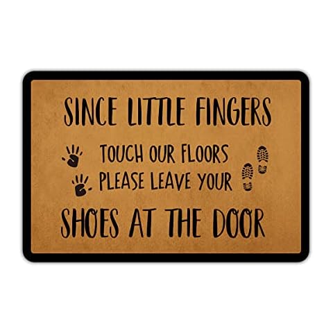 Front Door Mat Welcome Mat Since Little Fingers Touch Our Floors Please Leave Your Shoes at The Door Rubber Non Slip Backing Funny Doormat Indoor Outdoor Rug 24" X 16" Cover