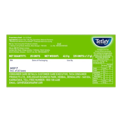 Image of Tetley Green Tea Slim Care, With Added L-Carnitine, Helps Burn Body Fat, Boosts Energy, Low Calories, Delicious Natural Lemon and Honey Flavours, Makes 25 cups (Pack of 3)