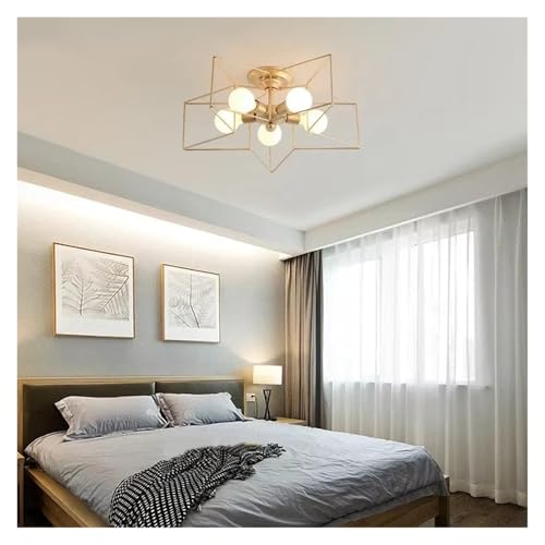 Plafonnier LED étoile en fer forgé avec abat-jour géométrique