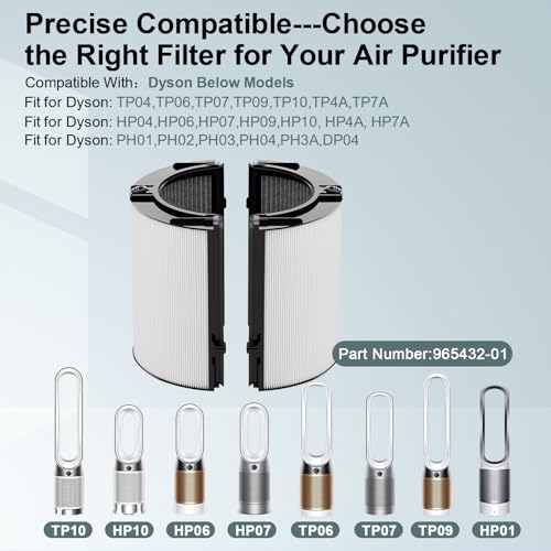 Image of 360 Combi 2 Pack Glass H13 HEPA & Activated Carbon Replacement Filter, Compatible with Dyson HP1 PC1 HP10 TP07 TP10 TP06 HP06 TP04 HP04 PH01 PH02 PH03 PH04 HP09 TP09 HP07 Air Purifier for Home