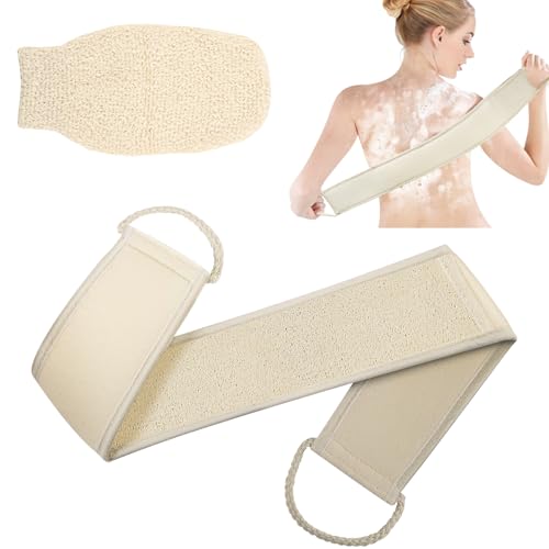 LOPHE Luffa Spugna Naturale per la Schiena, 2Pcs Set Combinato Esfoliante con Guanto Esfoliante in Spugna di Luffa, Spugna di Luffa Esfoliante per La Cura del Corpo del Bagno, SPA, Doccia