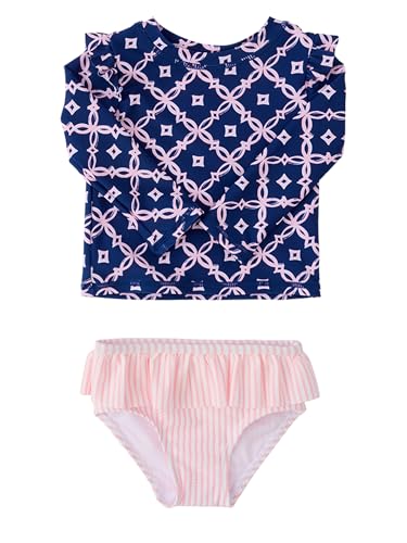 Image of RuffleButts Baby Girls Modern Skirted Rash Guard Bikini - UPF 50+ Sun Protection Swimsuit