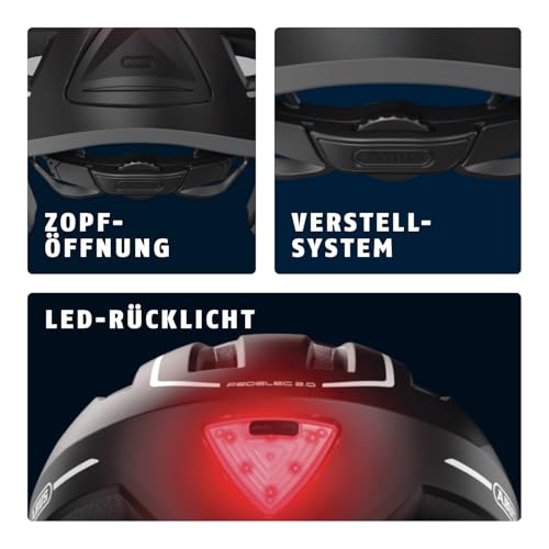 ABUS Stadthelm Pedelec 2.0 ACE - Fahrradhelm mit Rücklicht, Visier, Regenhaube, Ohrenschutz - für Damen und Herren - Schwarz Matt, Größe L
