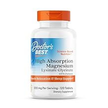 Doctors Best High Absorption Magnesium Glycinate Lysinate Supplement for Sleep Support - Chelated Magnesium Tablets for Women & Men, 200mg per Serving, Supports Calm & Relaxation, Vegan - 120 Count