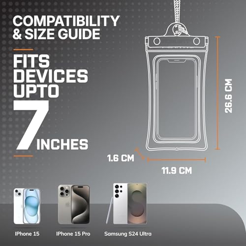 Image of Robustt Waterproof Mobile Pouch with Neck Lanyard | Pack of 2 | Touch Screen Compatible Phone Pouch for Men & Women | Fits Smartphones Up to 7 Inches | Triple Seal Water Proof Cover for Rain & Pool
