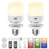 Minetom E26 Rechargeable Light Bulbs with Remote and Timer, Battery Backup Bulb with 12 Colors and Brightness Dimmable, 2300mAh 40W Equivalent LED Light Bulbs for Lamps Sconces Camping, 2 Pack