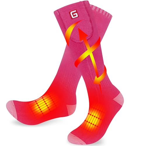 Rabbitroom Electric Rechargeable Heated Socks for Women, Youth, Teenagers - Foot Warmer for Skiing, Hunting, Running, Hiking - Winter Socks (Pink)