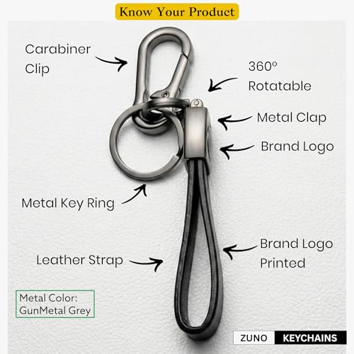 Image of Zuno Leather Keychain for Bike Car Home and Office Keys | Stylish Key Ring for Men and Women | Key Holder for Bags Wallets and Travel Accessories | Ideal Gift for Him Her
