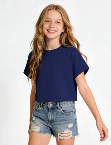Image of Girls Crop Tops Short Sleeve T-Shirts for Girl Crew-Neck Basic Tee