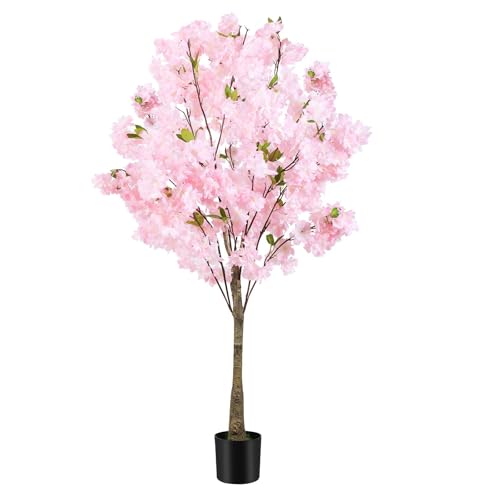 4Ft Tall Cherry Blossom Artificial Tree,Fake Pink Cherry Blossom Tree,Lifelike Decorative Plant in Pot for Indoor/Outdoor, Christmas, Garden,Home Office Dec